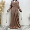 Ubranie etniczne Niezwykłe abayas dla kobiet muzułmanin 2024 Ramadan Belted Maxi Dress Islamska arabska szata Dubai Turcja Kaftan Jalabiya suknia