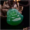 Anhänger-Halsketten Anhänger-Halsketten Joursneige Grüne Farbe Chalcedon Lachender Buddha Lucky Fine Carving Halskette Drop Delivery Jewelr Dht31