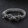 Presentes de Natal Cristais 316L fundição de aço inoxidável Figaro link Chain bracelet duplo Skull End bangle bracelet mens boy jóias silv228n