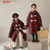 Down Ceket Kardeş ve Kardeş Çocuk Ceket 2023 Kış Kız Kız Kore Grid Tek Parça Peluş Kid Ceket Kaldırılmış Kapşonlu Orta Uzunluk TOP S231205