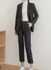 Calças femininas de duas peças 2023 outono inverno mulheres terno blazer e xadrez conjunto estilo coreano escritório senhora mulheres 2 outfit 231204