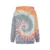 Hoodies femininos tie dye impresso topo feminino casual 2023 outono fino manga longa camisolas blusa senhora bolso draw string com capuz