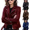 Damesjassen Dames Herfst Korte Jas Effen Slim Fit Rits Kraagvorm Vrouwelijke Moto Biker Dunne Cool Kunstleer Uitloper