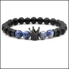 Beaded Lava Crown Bracelets Beads Matte Black Stone Inlay Zircon Women Men Jewelry Bracelet Drop Delivery Jewelry Bracelets Dhstf