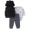 Kleidungssets 3-teiliges Herbst-Kleinkind-Jungen-Outfit, koreanisch, lässig, Cartoon, niedlich, mit Kapuze, Fleece, Weste, Body, Hose, geborenes Baby, Kleidung BC753 231204