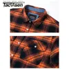 メンズカジュアルシャツタクヴァセン特大の軽量シャツジャケットボタンダウンコットン格子縞のシャツメンズ長袖ストリートフランネルシャツw/ポケットQ231205