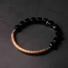 Brazalete de diseñador Pulsera de obsidiana negra cúbica con accesorios de cobre antiguos hechos a mano Joyería de piedra de protección de moda para hombres 202A