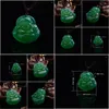 Anhänger-Halsketten Anhänger-Halsketten Joursneige Grüne Farbe Chalcedon Lachender Buddha Lucky Fine Carving Halskette Drop Delivery Jewelr Dht31