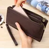 Portefeuilles en cuir véritable souple pour hommes, portefeuille noir à Double fermeture éclair, pochette longue en vache, grande capacité, poche pour téléphone pour femmes