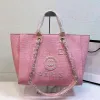 Bolsos de lujo para mujer, bolso de playa de diseñador, bolso de tejido de moda de alta calidad, bolso grande de hombro con cadena, bolso de compras de lona 007S