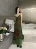 Casual klänningar yedinas fairycore spaghetti rem sommarklänning kvinnor lapptäcke mesh grön vintage ärmlös vestidos long maxi party y2k