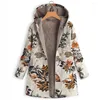 Women's Jackets Retro Floral Print Fleece Liner Long Ladies Warm Sleeve Hooded Outwear Coats Tops Jacket Female Clothing