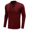 Polos Polos Casual Button Lapel T-shirty Solidny kolor długi rękaw