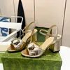 Mujeres de lujo brillante diamante sandalias de tacón alto diseñador de cuero zapato de vestir de moda estilo nacional característico zapato de tacón grueso