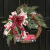 Decorative Flowers Wreaths 40CM Christmas Door Ornaments Trucks And Bows Made Into Circular Artificial Flower Outdoor Decorations 2024 231205