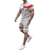 Мужские спортивные костюмы. Удобный летний спортивный костюм из 2 предметов с 3D-футболкой с короткими рукавами и шортами. Различные размеры цветов.