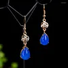 Dangle Earrings Natural Blue Jade Water Drop Women Fine Jewelry Accessories Genuine Myanmar Jadeite Zircon Rose Gold Teardrop Earring