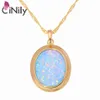 Cinily Green Blue Fire Opal Stone Neckor Pendants Yellow Gold Color Oval Dangle Charm Luxury Large Vintage Jewelry Woman283L
