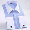 Camisas casuais masculinas 2023 sólido francês manguito vestido camisa manga longa botões de negócios formais masculino ajuste regular abotoaduras