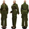 CM YAYA Zweiteilige Damenhose, modisches Fleece-Set, Langarm-Jacke und Tasche, weites Bein, 2024 Cargo, 2 Sets Outfits, Trainingsanzug 231205