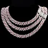 Łańcuchy Hiphop Pink Crystal 14 mm Rhombus Prong Cuban Link Naszyjnik dla kobiet Pełny dhinstones utwardzony lodowymi biżuterią339v