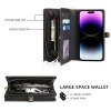 Étui de téléphone rétro en cuir à fermeture éclair avec fente pour carte pour iPhone 15 14 13 12 Mini 11 Pro Max XR Xs couvercle de support de sac à main détachable avec dragonne