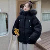 Manteau à capuche avec grand col en laine pour femme, vêtements rembourrés en coton, petit manteau ample et épais, à la mode, automne et hiver 2023