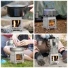 Stoves Lixada Stainless Steel Folding Wood Stove Outdoor Small Camping Portable Picnic Cook BBQ s with Bag 231204