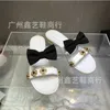 23% OFF Sports shoes 2024 Xiaoxiang Bowtie Flower Button for Womens Summer New Outwear with Two Low Round Head Cool Slippers and Thick Heels