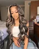 Synthetic Wigs 13 x 4 high gloss human hair wig Peruvian virgin body wave lace front honey blonde brown with black 6 231205