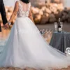 Abito da sposa sudafricano taglie forti con illusione floreale 3D Top A Line Tulle Abito da sposa bianco stile country da spiaggia 2024 Sweep Train Garden Abito da sposa nero da donna