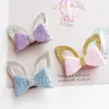 24pc lot Glitter Felt Gold Leather Baby Girls Hair Clip Silver Rabbit Ears Hair Barrette Cute Animal Princess Hair Ties Hairband2570