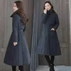 Mulheres Trench Coats Vintage Inverno Mulheres Casaco Longo Cor Sólida Cinto Slim Cintura A-Linha Acolchoada Parka Jaqueta Grosso Quente Escritório Senhora Elegante