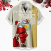 メンズカジュアルシャツメンズクリスマスサンタデジタル3Dプリンティング半袖ラペルボタンシャツトップ幾何学ハンサム男性ソリッド
