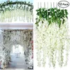 Dekoratif Çiçek Çelenkler 12 PCS Yapay Wisteria Çiçekleri Asma Çelenk Asma Rattan Düğün Kemeri Kapalı Bahçe Dekorasyonu için Sahte İpek Çiçek Dizesi 231205