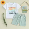 Giyim Setleri Çocuklar Erkek Yaz Kıyafetleri Renkli Mektup Baskı Mürettebat Boyun Kısa Kollu Tişörtler ve Elastik Bel Şortları 2 PCS Giysileri Set