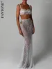 Werkjurken Fantoye Sexy See Through Lace Chain Vrouwen Rokpak Wit Spaghetti Crop Top Print Bloemen Herfst Tweedelige sets