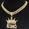 Men Hip Hop Crown King Pendant Necklace with 1m Cuban Chain HipHop Iced Out Bling Necklac Fashion Charm Jewelry221k