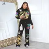 Pantalon de deux pièces pour femmes Automne Hiver Femmes Imprimer Sweatsuit Sweats à capuche à manches longues Pantalons de survêtement Tenues Casual Sport Streetwear 2 ensembles