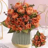 Fiori decorativi 30 cm Bouquet di fiori artificiali di peonia di seta rosa Decorazione della casa 3 Testa grande 6 Boccioli piccoli finti per decorazioni di nozze Piante