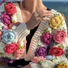 Tricots pour femmes 2023 Automne BOHO Main Crochet 3D Fleur Boule Cardigan Douce Femme Col En V Pleine Lanterne Manches Tricot Pull Tricots Jumper