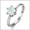 Anello solitario Luckyshine 6 pezzi / lotto stile reale rotondo blu opale di fuoco pietra preziosa 925 Sier donne fedi nuziali amico di famiglia regalo di festa Dhji0