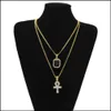 Pendant Necklaces Gold Chains Pretty Egyptian Ankh With Red Ruby Cross Pendant Necklace Set Men Bling Hip Hop Jewelry Drop Delivery Je Dhzxh