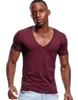 Men's Suits A3162 Wide Vee Tee Male Tshirt Invisible Undershirt Model Scoop Hem Slim Fit Short Sleeve