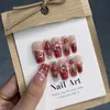 Kunstnagels Handgemaakte Press On met middellange Blush Aardbei Verse Strik voor Mooie Stijl In Emmabeauty StoreNoEM240 231204