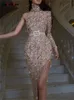 Kralen Kwastje voor Dames Mode Eén schouder Slanke jurk Coltrui Sexy met riem Pailletten Avondjurken