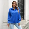 Camicette da donna Camicetta di raso bianca blu allentata primaverile Camicia di seta casual a maniche lunghe Moda Solid Office Lady Top Abbigliamento donna elegante