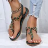 Sandaler Summer Rhinestone Flats thong Sandaler Kvinnor tofflor Dammode Ankle Strap Flats Shoes Female Wedding Sandals 231204