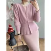 Tvådelt klänning Två bit tröja Autumn Small Fragrance Wind Quality Raccoon Fleece Sweater Women Loose Sticked Cardigan Versatile Set 231205