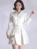 Robes de travail printemps élégant 2 pièces tenues costumes femmes blanc tweed hauts courts manteau blazer veste courte dame plissée mini jupe ensembles